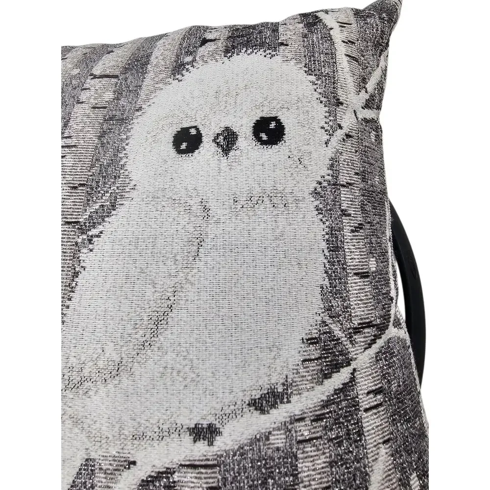 Snowy Owl Plush Figurine and Woven Birch Tree Throw Pillow‎ Woodland Decor Set
